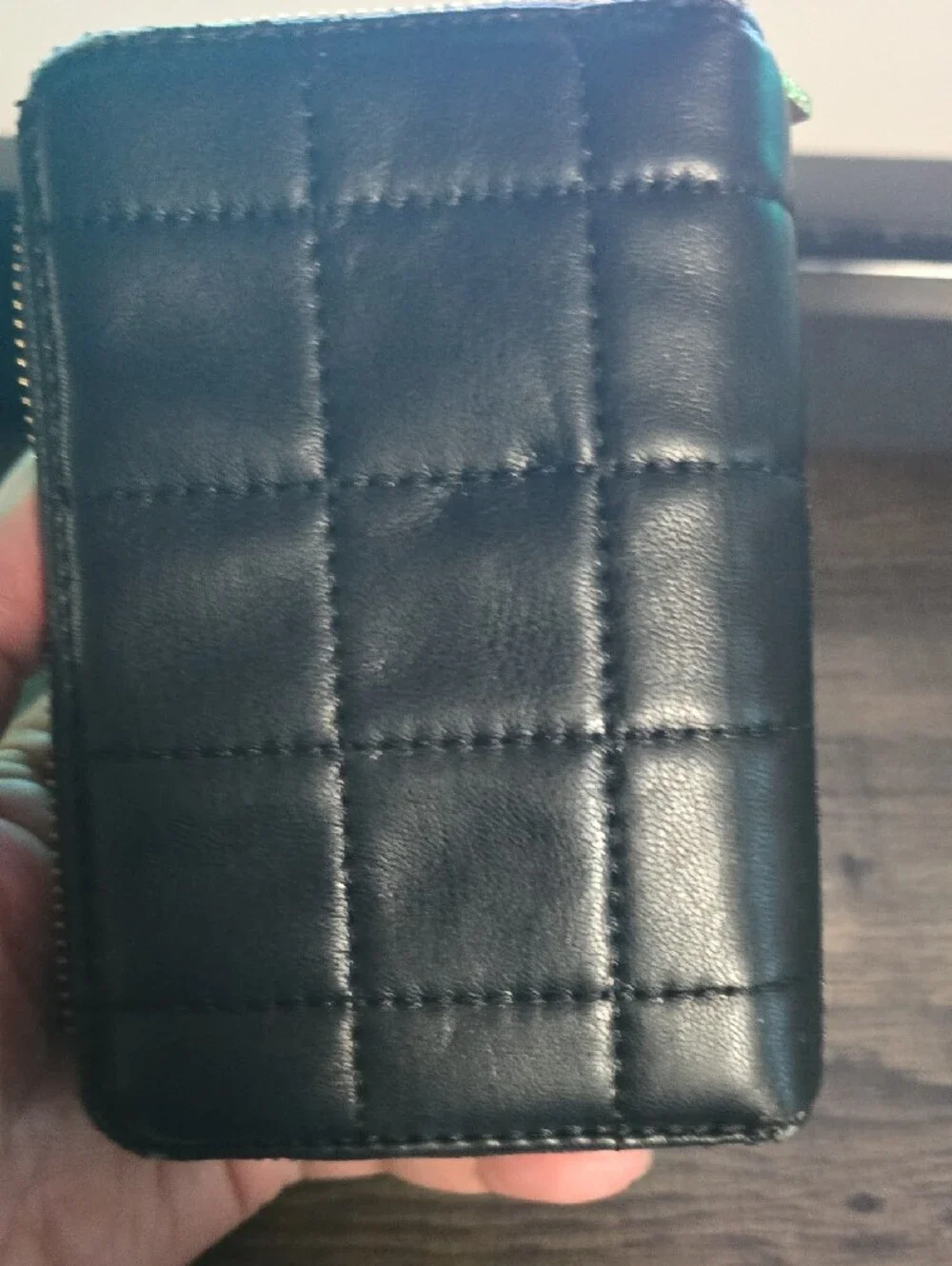 Steve Madden Black Quilted Wallet with Gold Logo Accent